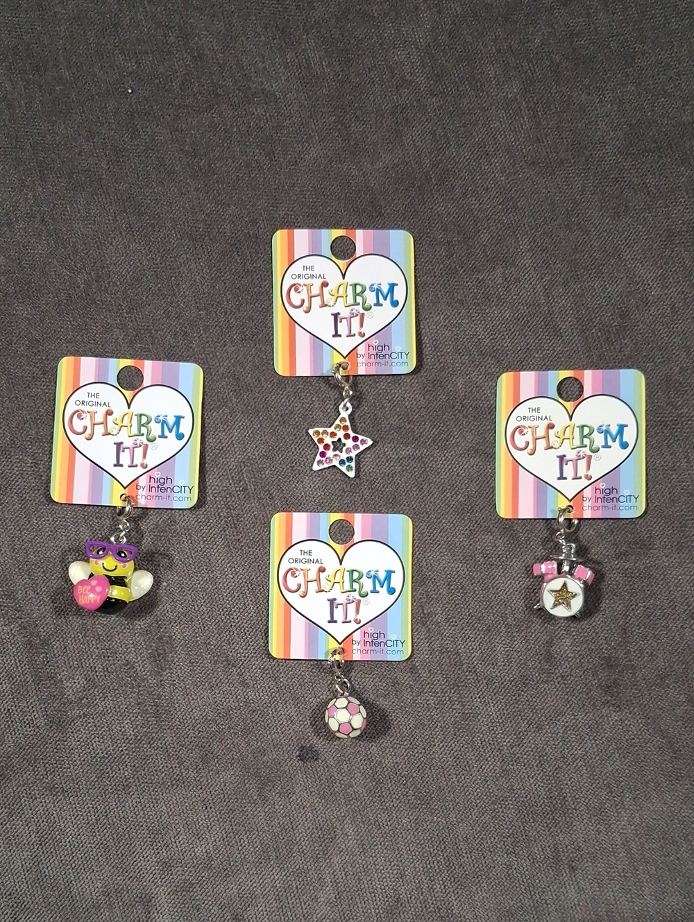 4 The Original Charm-It! Charms Drums + Bee Happy + Star + Soccer Ball NEW